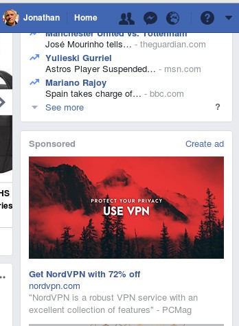 VPN advert on Facebook